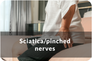 Senior woman sits on a bench in the park holding her knee in pain. Title reads: Knee Replacement